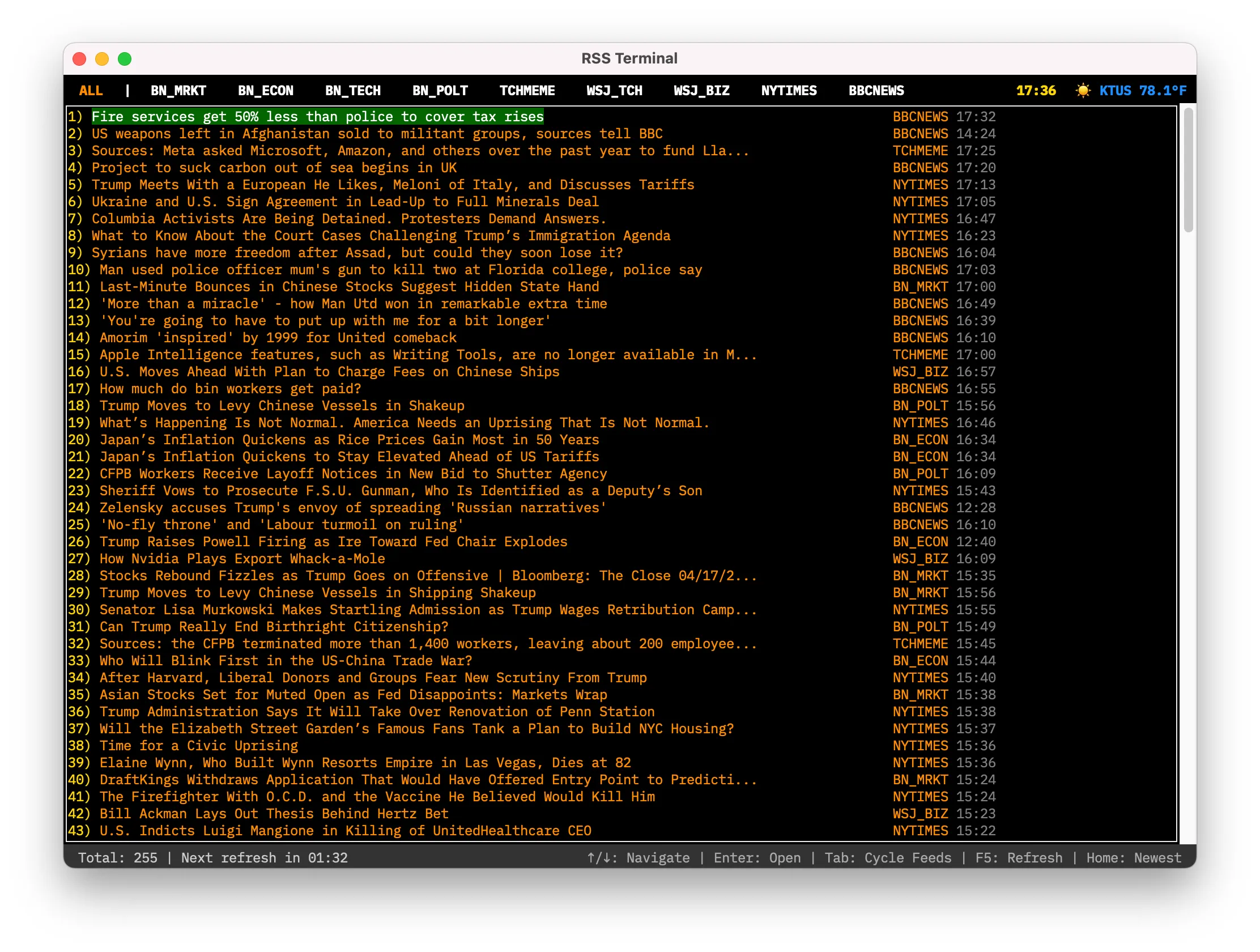 A screenshot of RSS Terminal.